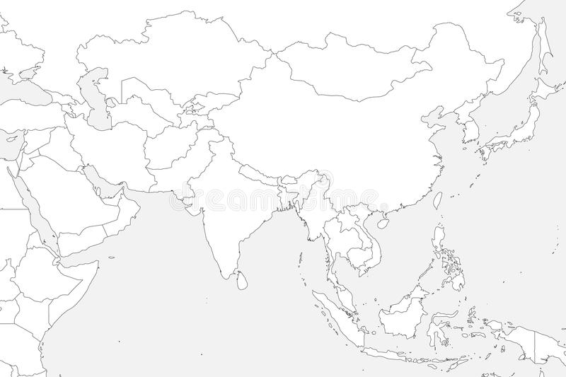 Blank Political Map Of Asia 3D Earth Globe With Black Outline Map 