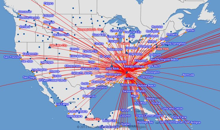 Delta Air Lines Route Map North America From Atlanta Delta Airlines 
