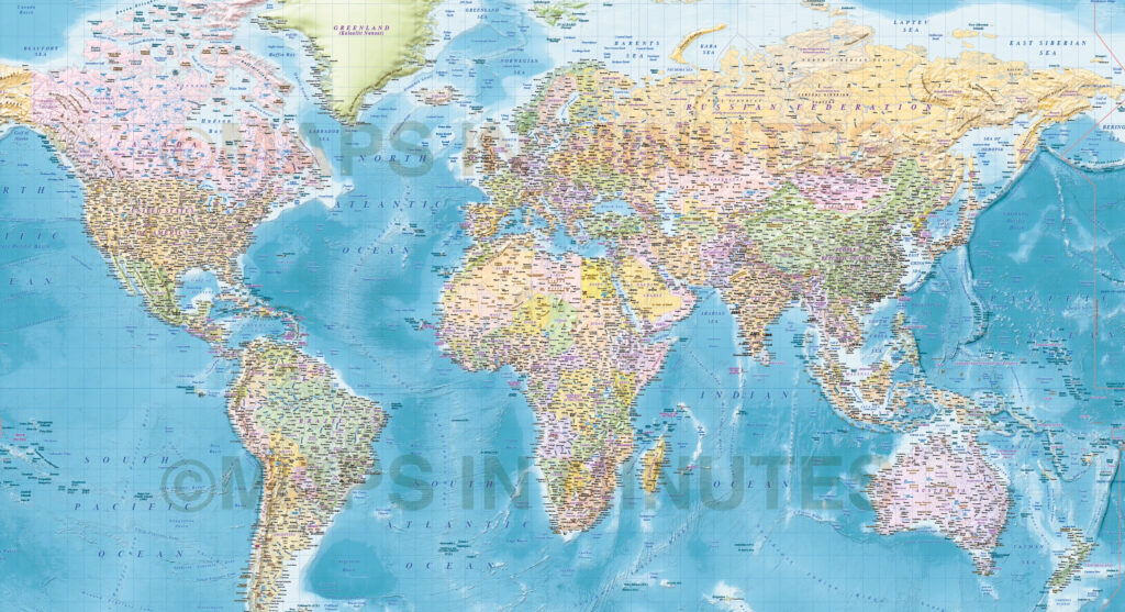 Detailed World Map Illustrator Format Political And Country Relief 