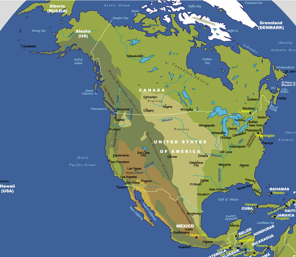 Map North America Guide Of The World