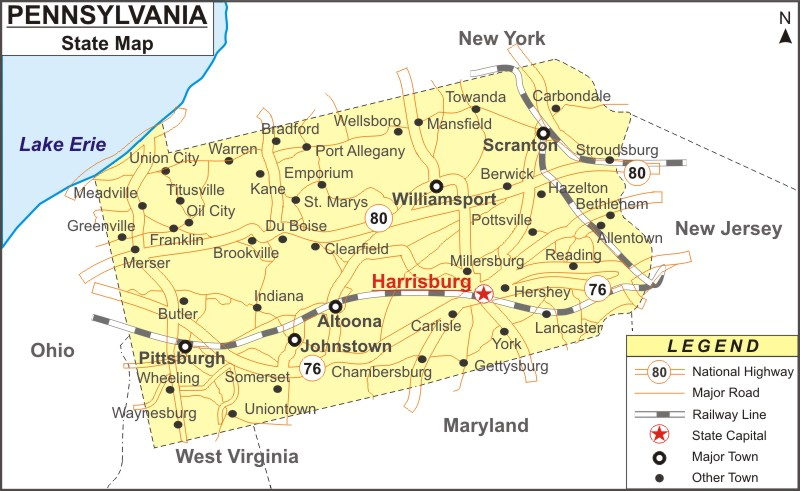 Pennsylvania Map Map Of Pennsylvania State USA Highways Cities 