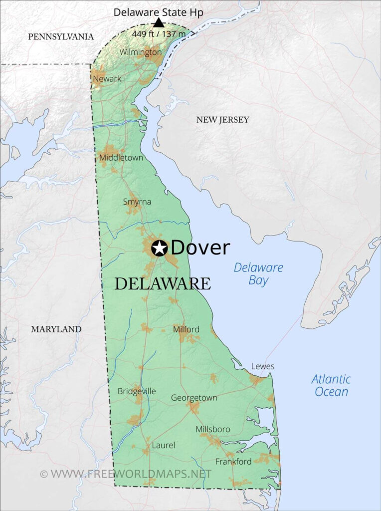 Physical Map Of Delaware