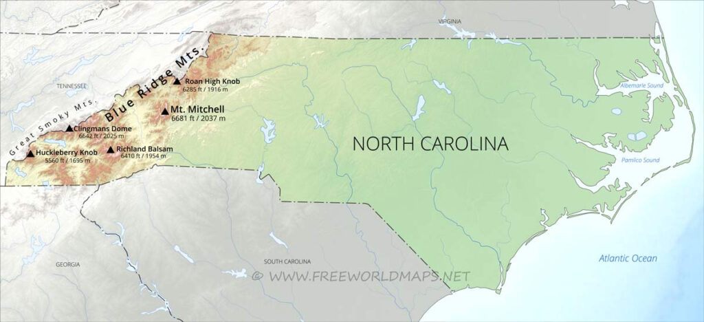 Physical Map Of North Carolina