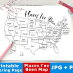 Places I ve Been Map Coloring Page Printable USA Map Etsy United