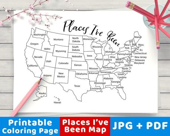 Places I ve Been Map Coloring Page Printable USA Map Etsy United 