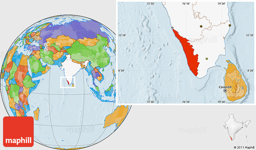Political Location Map Of Kerala Highlighted Country