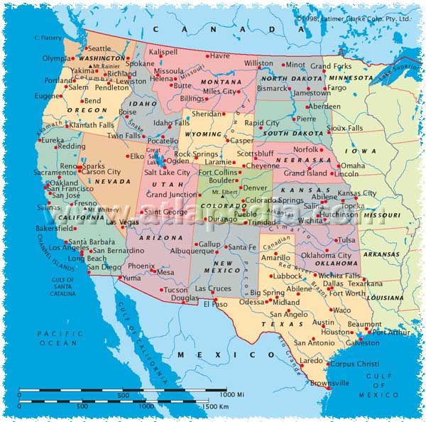 Political Map Of Western United States Of America Atlapedia Online 