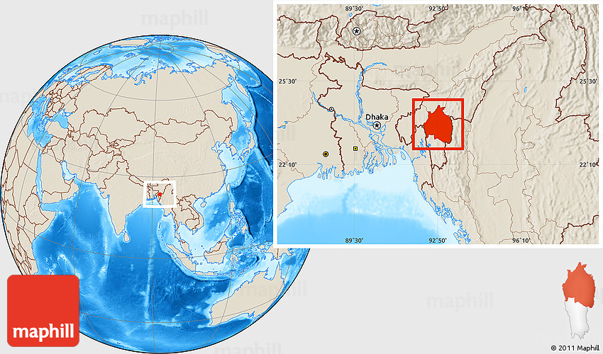 Shaded Relief Location Map Of Aizawl
