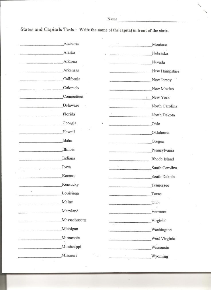 States And Capitals Matching Worksheet 50 States Map Quiz Page 2