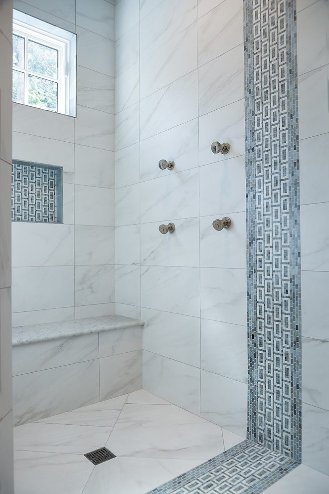 United States Marble Shower Bench Bathroom Transitional With Mosaic 