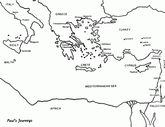 Blank Map Pauls Missionary Journeys Sketch Coloring Page Paul s 