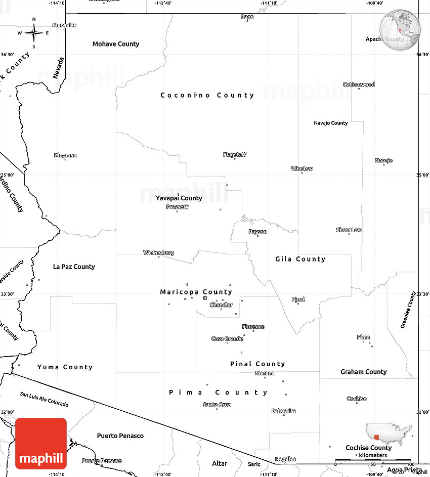 Blank Simple Map Of Arizona