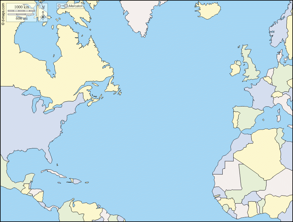 Northern Atlantic Ocean Free Map Free Blank Map Free Outline Map 