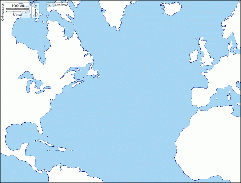 Northern Atlantic Ocean Free Map Free Blank Map Free Outline Map 