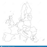 Thin Black Outline Map Of European Union EU Vector Illustration