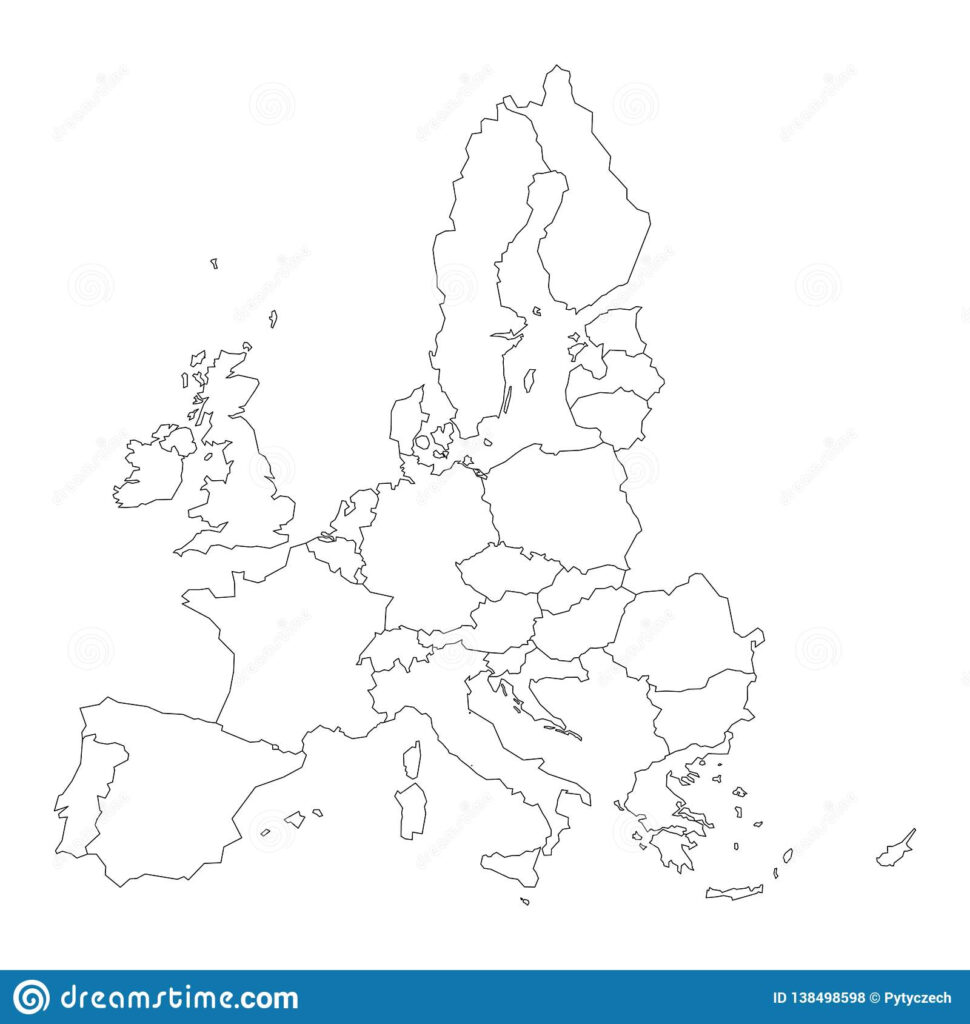 Thin Black Outline Map Of European Union EU Vector Illustration 