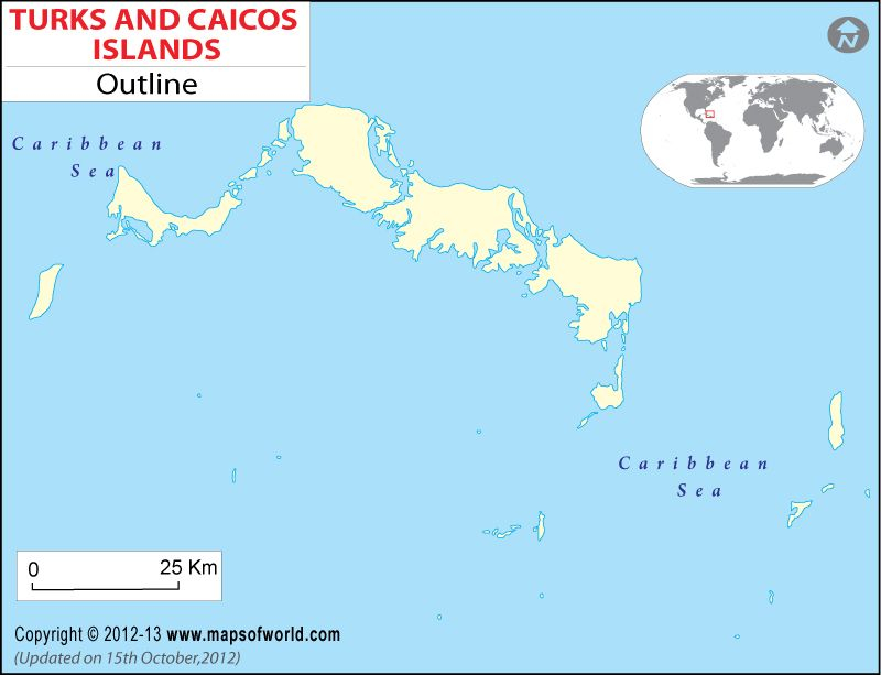 Turks And Caicos Islands Outline Map Turks And Caicos Turks And 