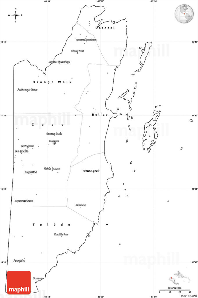 Blank Simple Map Of Belize Cropped Outside