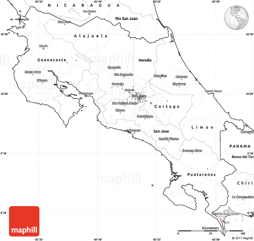 Blank Simple Map Of Costa Rica