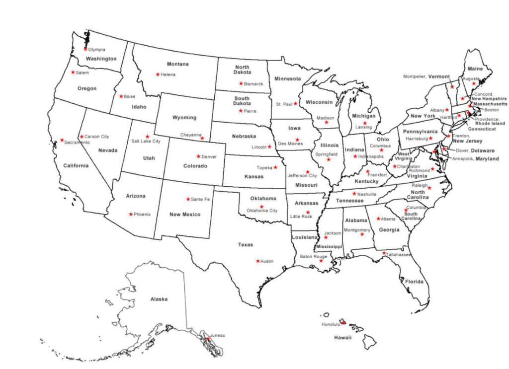 Blank United States Map Poster Picture States Capitals Usa Us 12 Inch 
