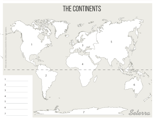 World Continents Printables Map Quiz Game